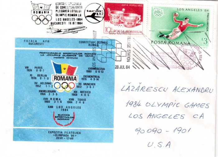 Romania 1984 - Plecarea Lotului Olimpic Roman la Los Angeles, Aviatie, Sport