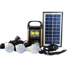 Panou solar kit fotovoltaic 3 becuri incarcare telefon USB lanterna cap GD8131 foto