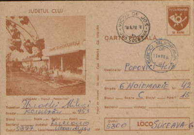 Romania - Intreg postal CP circulat,1984 - Luncani - Hanul &amp;quot;Pescarilor&amp;quot; foto
