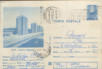 Romania - Intreg postal CP circulat 1982- Arad - Cartierul &amp;quot;Podgoria&amp;quot; foto