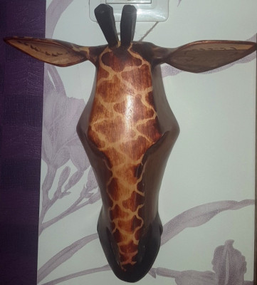 Masca lemn cap girafa Africa de Sud 25x23 cm foto