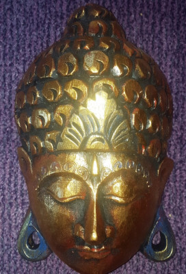 Masca lemn Thailanda 25x17 cm poleita cu foita de aur foto