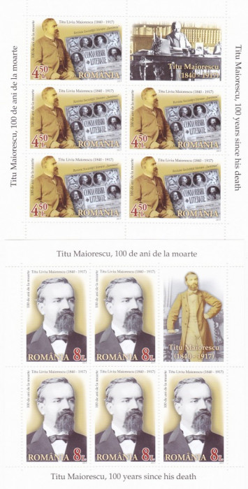 TITU MAIORESCU,MINISHEET 2017, MNH,ROMANIA.