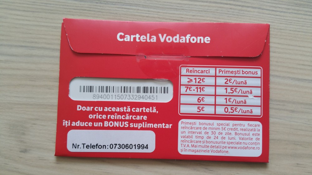 Cartela Vodafone cu bonus special la reincarcare 0730601994 | arhiva  Okazii.ro