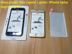 Husa plastic fata +spate + geam IPhone 6plus negru si gold foto