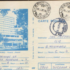 Romania - Intreg postal CP circulat,1986 - Targu Mures - Hotel "Grand"