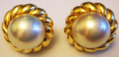 Cercei aur 18,7 gr. 18 carate diametru 21 mm cu perle mari 15 mm MIKIMOTO Japan foto
