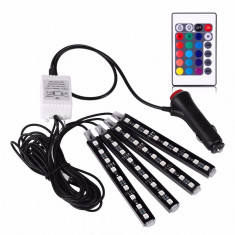 Lumini led auto interior multicolor cu telecomanda foto