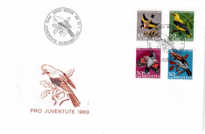 ELVETIA 1969, FDC, Pro Juventute, Fauna, Pasari foto