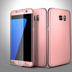 Samsung S7 Edge - Husa Plastic 360 Rose Gold Fata + Spate + Folie Silicon foto