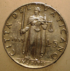 2.655 VATICAN PAPA PIUS XII JUSTITIA 5 LIRE 1953 foto