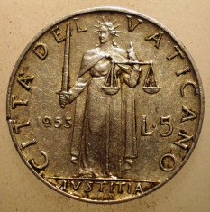2.659 VATICAN PAPA PIUS XII JUSTITIA 5 LIRE 1953 foto