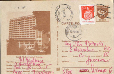 Romania - Intreg postal CP circulat,1984 - Baile Felix - Hotel Termal foto