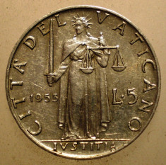 2.654 VATICAN PAPA PIUS XII JUSTITIA 5 LIRE 1953 foto