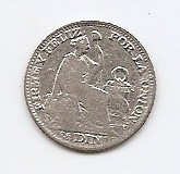 Peru ? Dinero 1890 (South Peru) Argint 1.25 g/900, TJ4 , 15 mm KM-206.1 foto