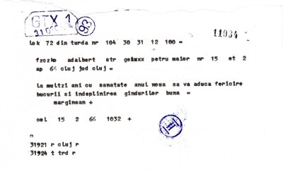 TELEGRAMA TURDA CLUJ 1966 CU RASPUNS PE VERSO foto