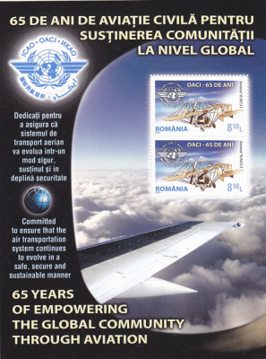 AVIATIE OACI BLOC,2010, Lp.1859a,MNH,ROMANIA. foto