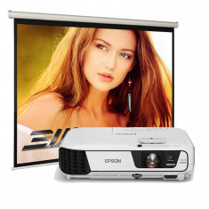 Pachet Videoproiector Epson EB-S31 Ecran de proiectie manual Blackmount 200x200cm foto