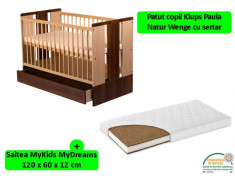 Patut Cu Sertar Klups Paula Natur Wenge + Saltea 12 Mykids Mydreams foto