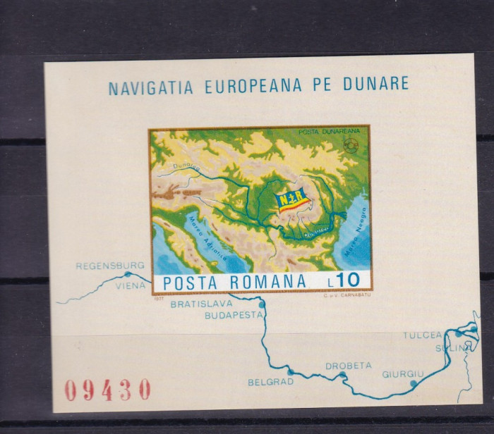 ROMANIA 1977 LP 950 NAVIGATIA PE DUNARE COLITA NEDANTELATA MNH