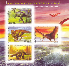 ANIMALE PREISTORICE BLOC 2005,MNH,ROMANIA. foto