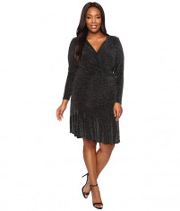 Michael Kors Plus Size Long Sleeve Wrap Flounce Dress Black foto