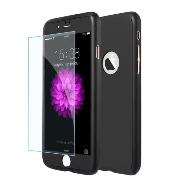 Husa 360 fata+spate+folie sticla pentru iphone 7, negru foto mare Husa 360 fata+spate+folie sticla pentru iphone 7, negru foto mare