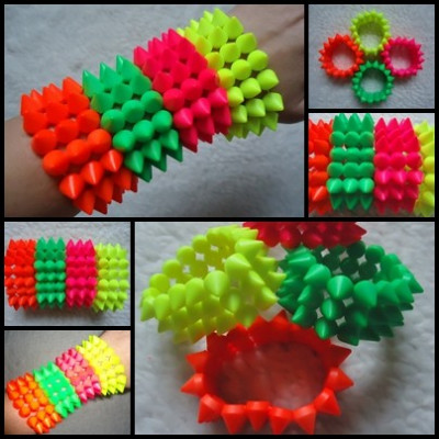 SET 4 BRATARI DAMA TINTE PLASTIC FOSFORESCENTE GALBEN VERDE ROZ CORAI NEON foto