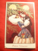 Ilustrata - Scena Romantica de Anul Nou 1930 , capsata pe margine, Circulata, Printata