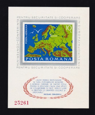 ROMANIA 1975 LP 892 CONFERINTA PENTRU SECURITATE HELSINKI COLITA NEDANTELATA MNH foto