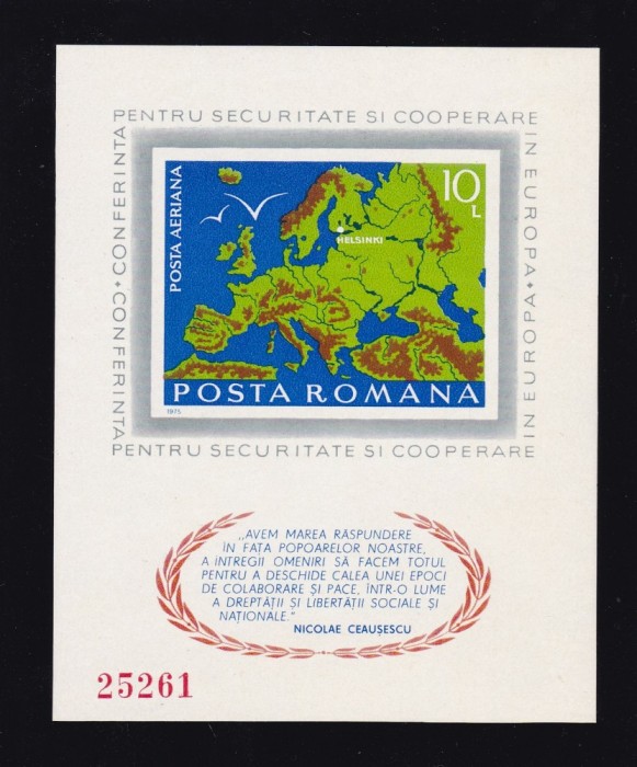ROMANIA 1975 , LP 892 , CONFERINTA PENTRU SECURITATE HELSINKI COLITA NED. MNH foto mare ROMANIA 1975 , LP 892 , CONFERINTA PENTRU SECURITATE HELSINKI COLITA NED. MNH foto mare
