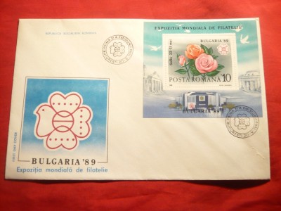Plic FDC Expozitia Mondiala de Filatelie Bulgaria &amp;#039;89-Trandafiri -Romania foto