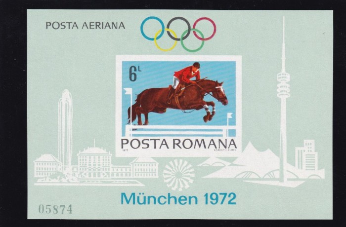 ROMANIA 1972 , LP 789 , PREOLIMPIADA MUNCHEN COLITA NEDANTELATA MNH foto mare ROMANIA 1972 , LP 789 , PREOLIMPIADA MUNCHEN COLITA NEDANTELATA MNH foto mare