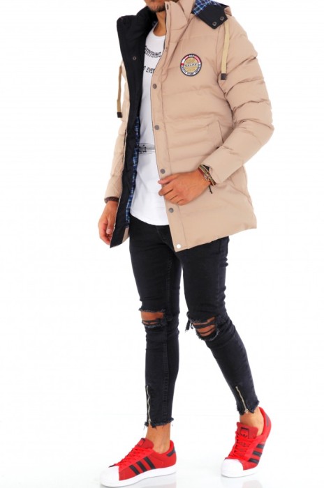 Geaca iarna bej- geaca barbati - geaca slim fit 9146 K3 foto mare Geaca iarna bej- geaca barbati - geaca slim fit 9146 K3 foto mare