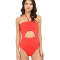 Michael Kors Bohemian Rhapsody Beaded Halter Maillot One-Piece Coral