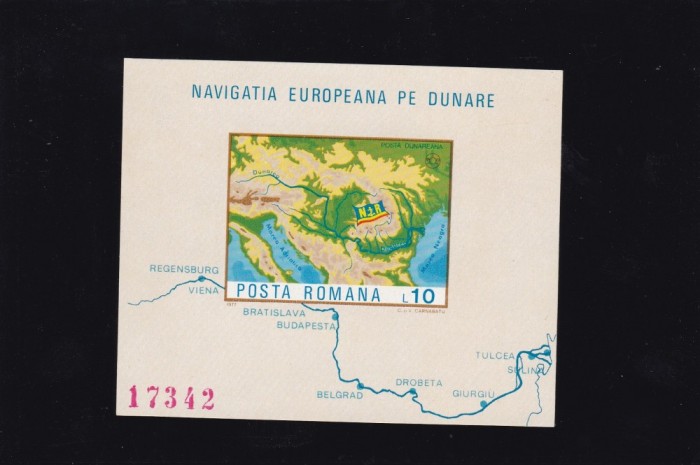 ROMANIA 1977 LP 950 NAVIGATIA EUROPEANA PE DUNARE COLITA NEDANTELATA MNH foto mare ROMANIA 1977 LP 950 NAVIGATIA EUROPEANA PE DUNARE COLITA NEDANTELATA MNH foto mare