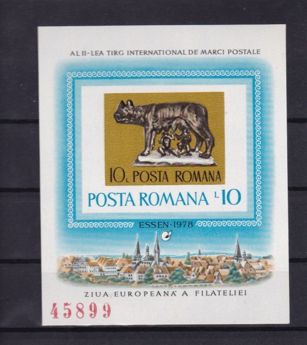 ROMANIA 1978 , LP 968 , TARGUL FILATELIC DE LA ESEN COLITA NEDANTELATA MNH foto mare ROMANIA 1978 , LP 968 , TARGUL FILATELIC DE LA ESEN COLITA NEDANTELATA MNH foto mare