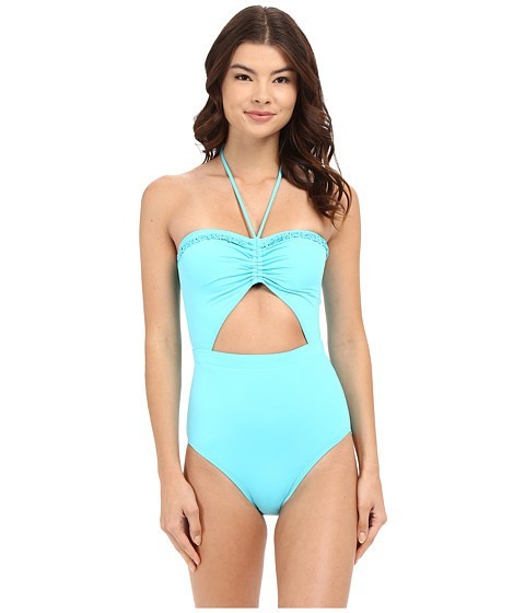 Michael Kors Bohemian Rhapsody Beaded Halter Maillot One-Piece Turquoise foto mare Michael Kors Bohemian Rhapsody Beaded Halter Maillot One-Piece Turquoise foto mare
