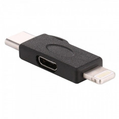 Convertor adaptor de la micro usb la Type-c 3.1 si iphone lightning 8 pin, negru foto