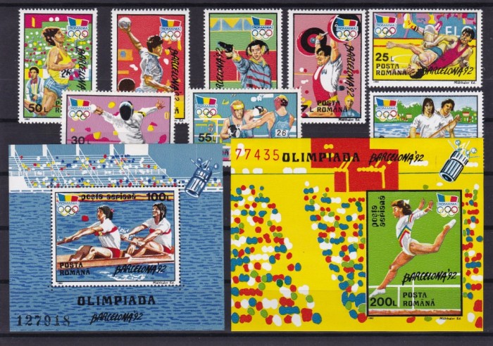 ROMANIA 1992 LP 1289 LP 1290 LP 1291 J. O. BARCELONA COLITE SI SERIE MNH foto mare ROMANIA 1992 LP 1289 LP 1290 LP 1291 J. O. BARCELONA COLITE SI SERIE MNH foto mare