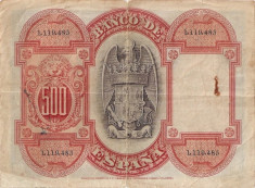 BANCNOTA de colectie SPANIA 500 Pesetas 1927 foto