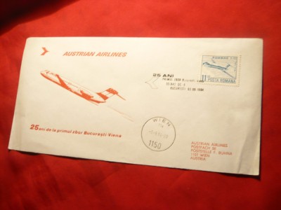 Plic Special Aviatie -25 Ani de la Primul Zbor Bucuresti-Viena - Romania 1984 foto