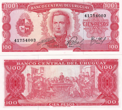 Uruguay 100 Pesos 1967 UNC foto