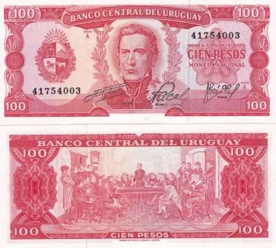 Uruguay 100 Pesos 1967 UNC foto