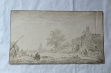 Jan van Goyen &quot;Peisaj cu fantana&quot; gravura veche, Peisaje, Cerneala, Realism