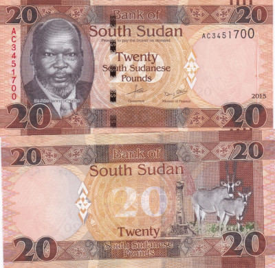 Sudan Sudanul De Sud 20 Pounds 2015 UNC foto