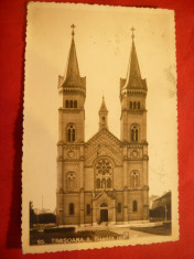 Ilustrata Timisoara -Biserica Romano-Catolica stamp. rotunda cu M si cu 27-1939 foto
