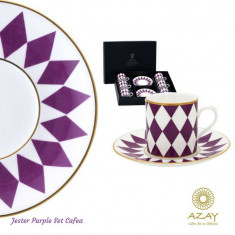 Set cafea 6 cesti cu farfurii in cutie cadou Jester Purple foto