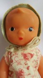 Papusa, papusica veche, vintage, Cehia anii 60, design Libuse Niklova, bebelus, bebe, cauciuc, 18 cm