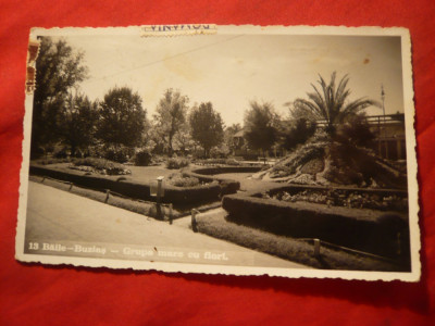 Ilustrata Baile Buzias ,grupa mare cu flori 1937 Ed.Bazar Klauber Buzias foto